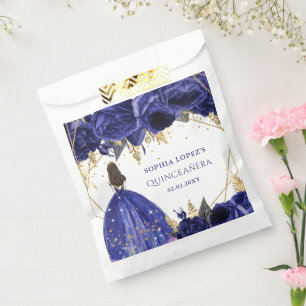 Royal Blue Gold Floral Princess Quinceanera Favour Bags