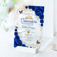 Royal Blue Gold Floral Quinceanera