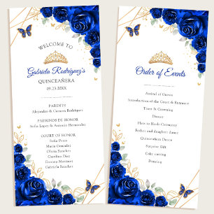 Royal Blue Gold Floral Quinceanera Order of Events Programme