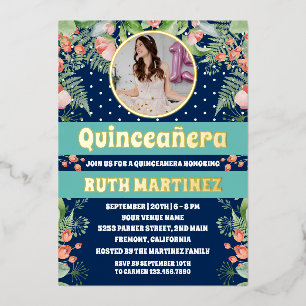 Royal Blue Gold Floral Quinceanera Party Photo