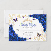 Royal Blue Gold Floral Quinceanera Reply