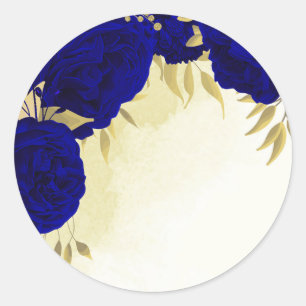 royal blue gold floral wedding classic round sticker