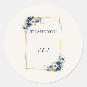 Royal Blue Gold Floral Wedding Favour Stickers