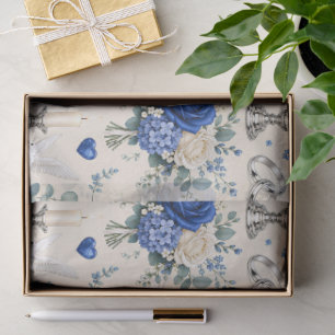 Royal Blue Gold Floral Wedding Gift Wrap with Dove Tissue Paper