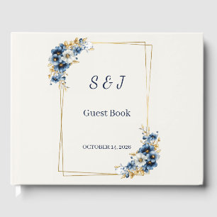Royal Blue Gold Floral Wedding Guest Book