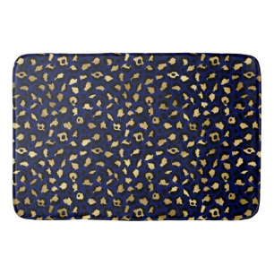 Royal Blue & Gold Glam Leopard Spots Print Bath Mat