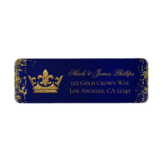 Royal Blue & Gold Glitter Crown Wedding Birthday (Front)