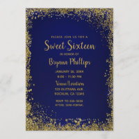 Royal Blue & Gold Glitter Glam Sweet 16 Party