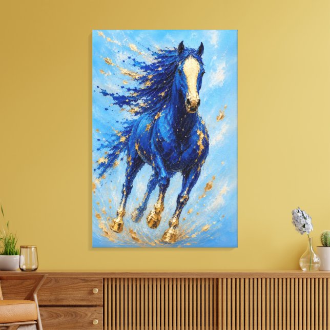 Royal Blue Gold Horse Canvas Print (Insitu(LivingRoom))