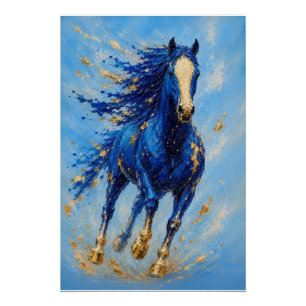 Royal Blue Gold Horse Poster