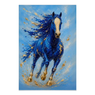 Royal Blue Gold Horse Poster