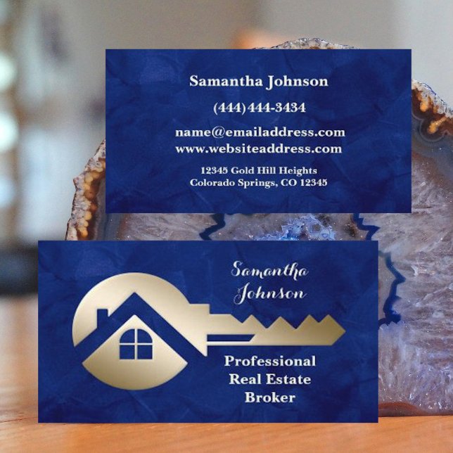 Royal Blue Gold Key Real Estate Business Card (Creator Uploaded)