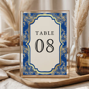 Royal Blue Gold Lace Indian Wedding Table Number