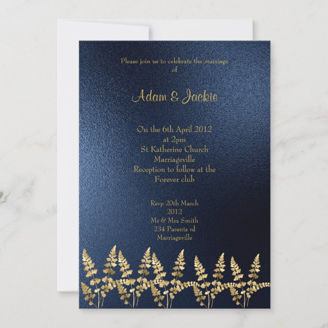 ROYAL BLUE gold leaf ELEGANT CLASSY WEDDING Invitation (Front)