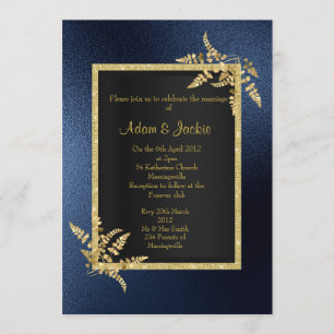 ROYAL BLUE gold leaf ELEGANT CLASSY WEDDING Invitation