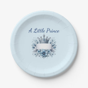 Royal Blue & Gold Little Prince Baby Shower Paper Plate
