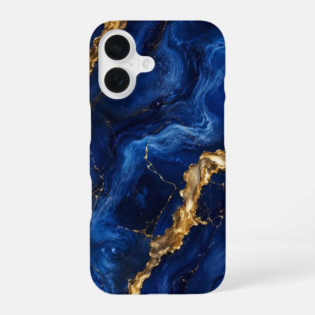 Royal Blue Gold Marble Premium Stylish iPhone 16 C Case (Back)
