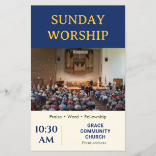 Royal Blue Gold Modern Church Sunday Service Flyer