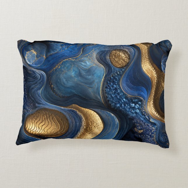 Royal Blue Gold Navy Blue Geode Decorative Gift Cushion (Back)