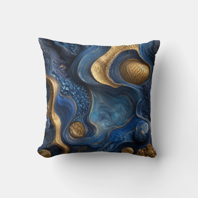 Royal Blue Gold Navy Blue Geode Decorative Gift Cushion (Front)