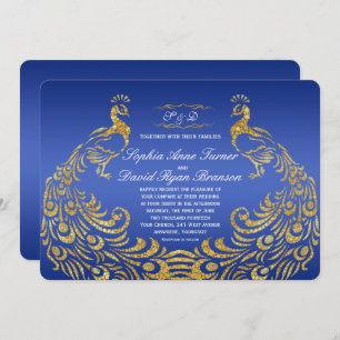 Royal Blue Gold Peacock Wedding Invitation
