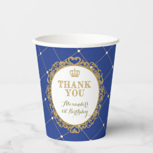 Royal Blue Gold Prince Baby Boy Birthday Party Paper Cups