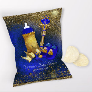 Royal Blue Gold Prince Baby Shower Chip Bag Flyer
