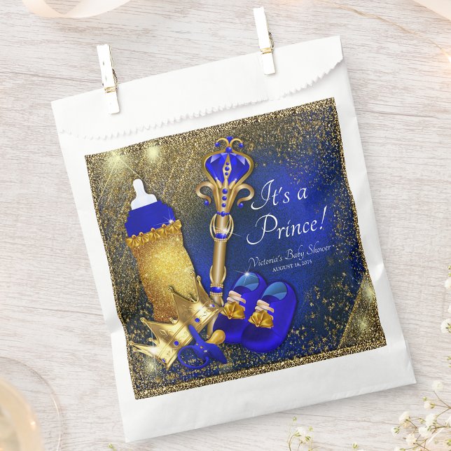 Royal Blue Gold Prince Baby Shower Favour Bags (You can add text to personalize these pretty prince baby shower favor bags.)