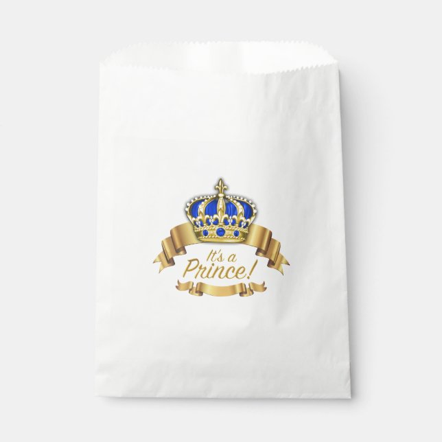 Royal Blue Gold Prince Baby Shower Favour Bags (Front)