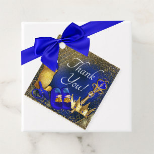 Royal Blue Gold Prince Baby Shower Favour Tags