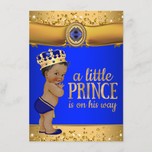 Royal Blue Gold Prince Baby Shower Invitation