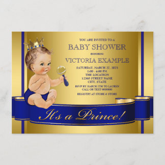 Royal Blue Gold Prince Baby Shower Invitation