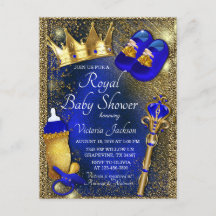 Royal Blue Gold Prince Baby Shower Invitation
