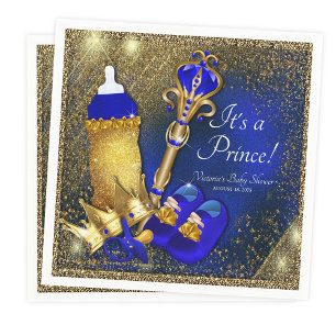 Royal Blue Gold Prince Baby Shower Napkin