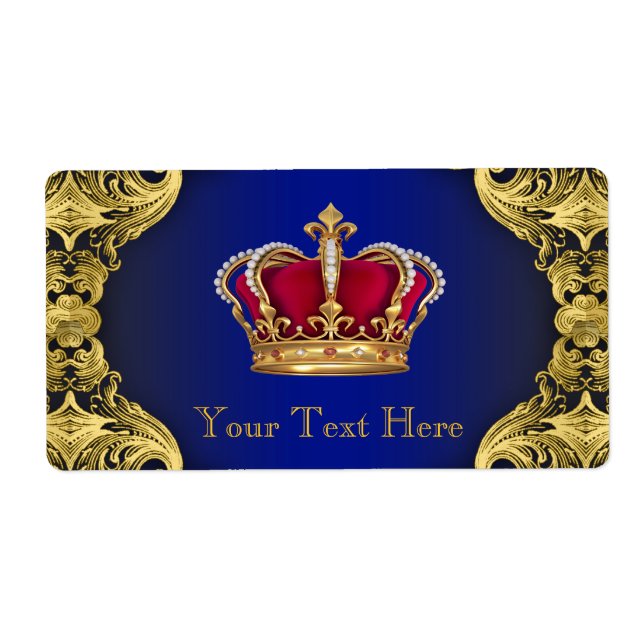 Royal Blue Gold Prince Baby Shower Water Bottle (Front)