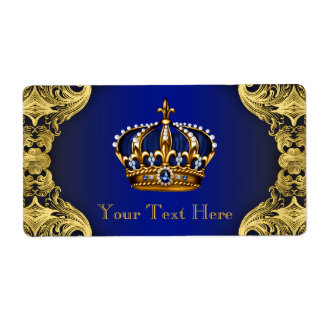 Royal Blue Gold Prince Baby Shower Water Bottle