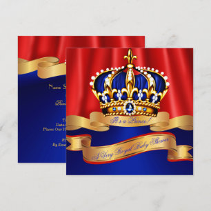 Royal Blue Gold Prince Boy Baby Shower Regal Red Invitation