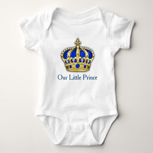 Royal Blue Gold Prince Crown Prince Baby Boy Bodysuit (Front)