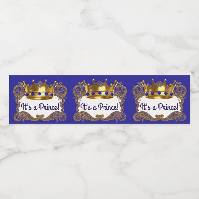 Royal Blue Gold Prince Crown Water Bottle Labels (Single Label)