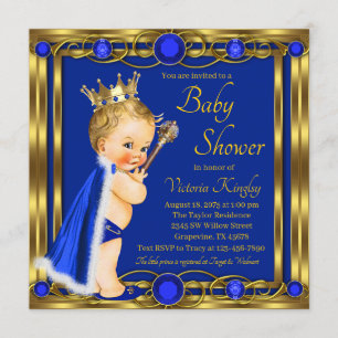 Royal Blue Gold Prince Jewel Baby Shower Invitation