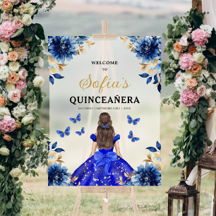 Royal Blue Gold Princess Quinceañera Welcome Acrylic Sign