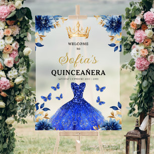Royal Blue Gold Princess Quinceañera Welcome Acrylic Sign