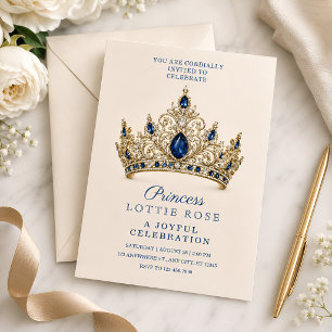 Royal Blue Gold Princess Tiara Birthday Invitation