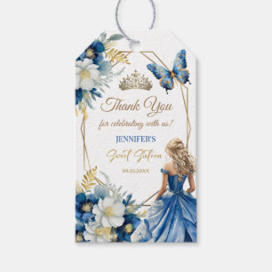 Royal Blue Gold Princess Tiara Floral Sweet 16 Gift Tags