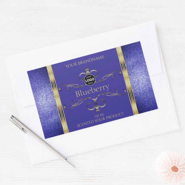 Royal Blue Gold Product Labels Glitter Border Logo (Envelope)
