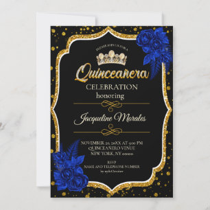Royal Blue Gold Quinceañera Invitation