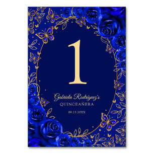 Royal Blue Gold Quinceanera Table Number