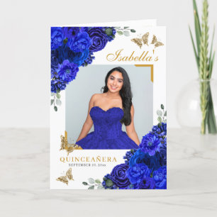 Royal Blue & Gold Quinceanera Tiara Butterflies Programme