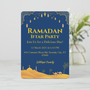 Royal Blue Gold Ramadan Iftar Party  Invitation