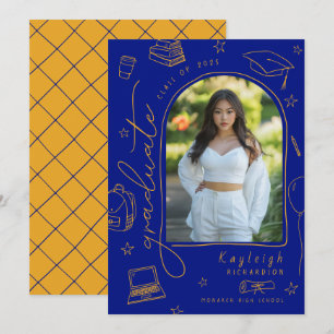 Royal Blue Gold Retro Graduation Announcement